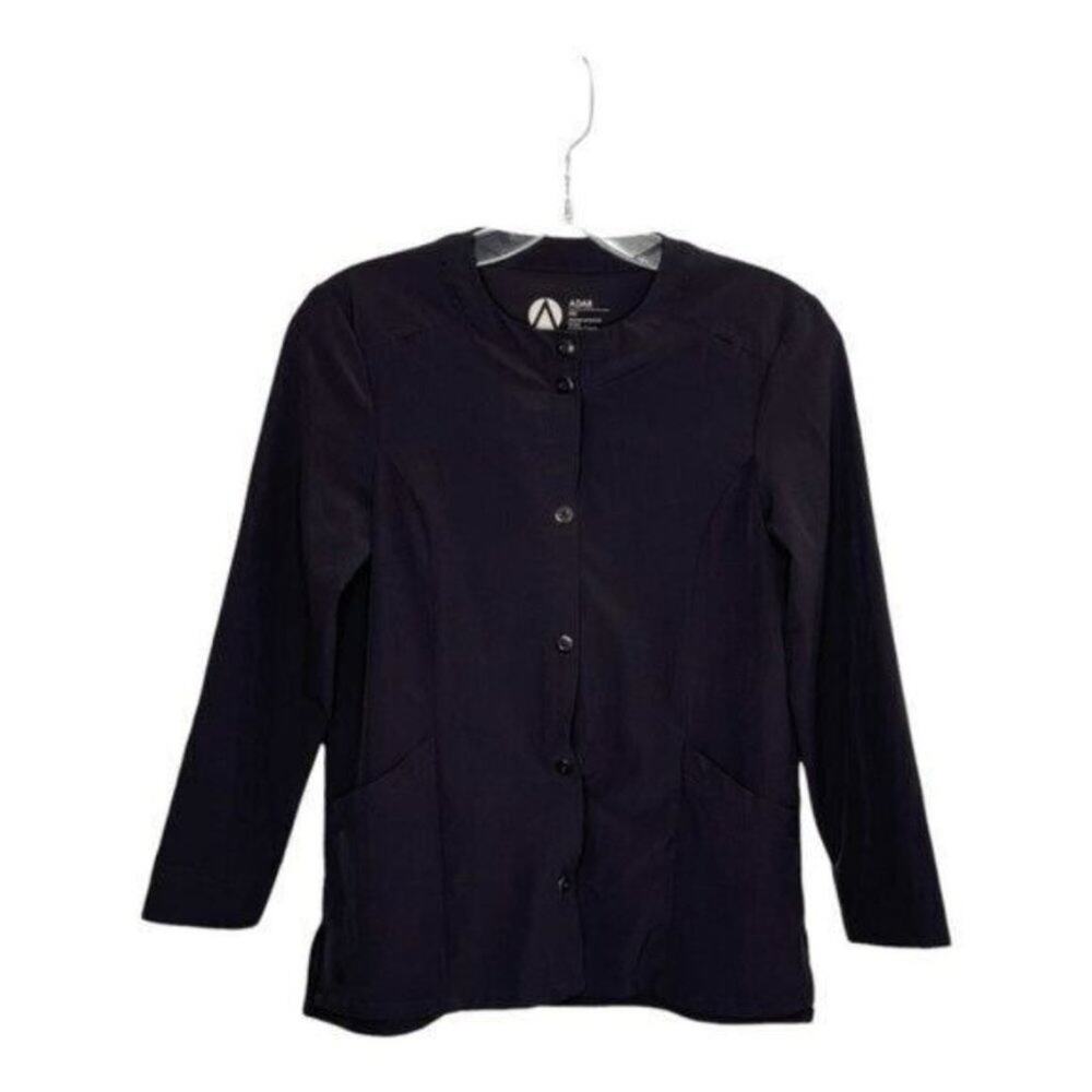 Adar Womens Jacket Size XXS Gray Addition Collection Long Sleeve Button Scrubs